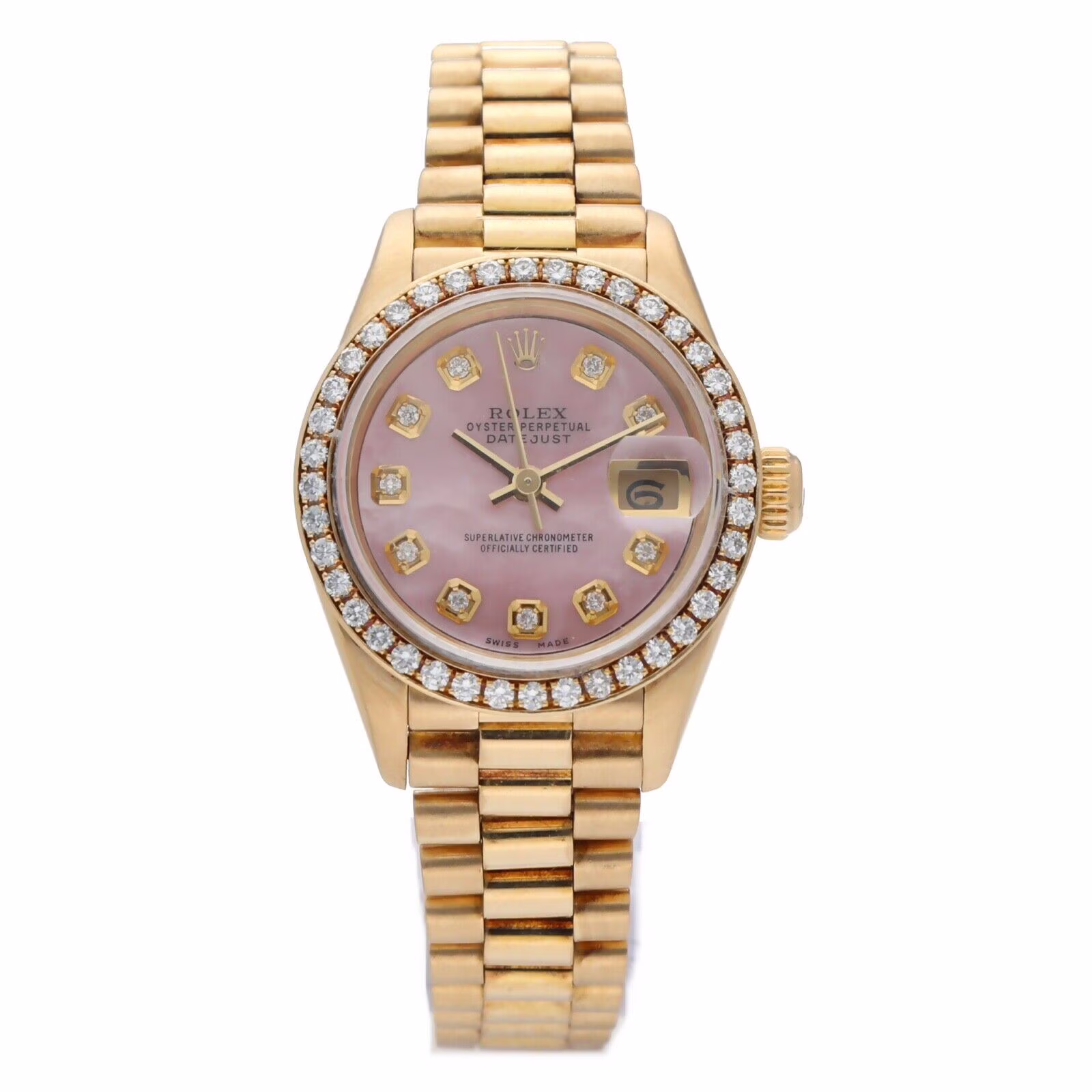 Rolex 69178 Datejust 18k Yellow Gold Diamonds Pink MOP Automatic Ladies Watch