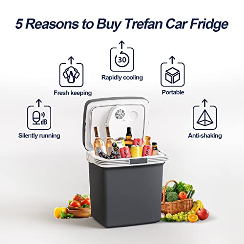 TREFAN Electric Cooler & Warmer 28 Quarts/26L Car Refrigerator 12V Car Coolers for Travel Plug in, Electric Coolers for Vehicles Truck AC/DC, Portable Refrigerator for Car, Camping, RV, Van, Boat
