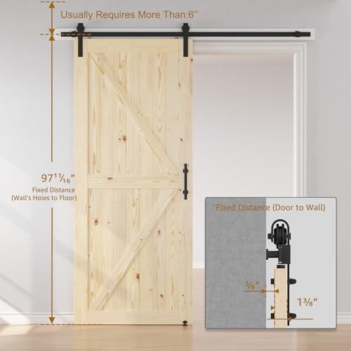 SMARTSTANDARD 36in x 84in Sliding Barn Door with 6.6ft Barn Door Hardware Kit Included, Unfinished Solid Spruce Wood Door, Assembly Required, DIY, Stainable, Natural