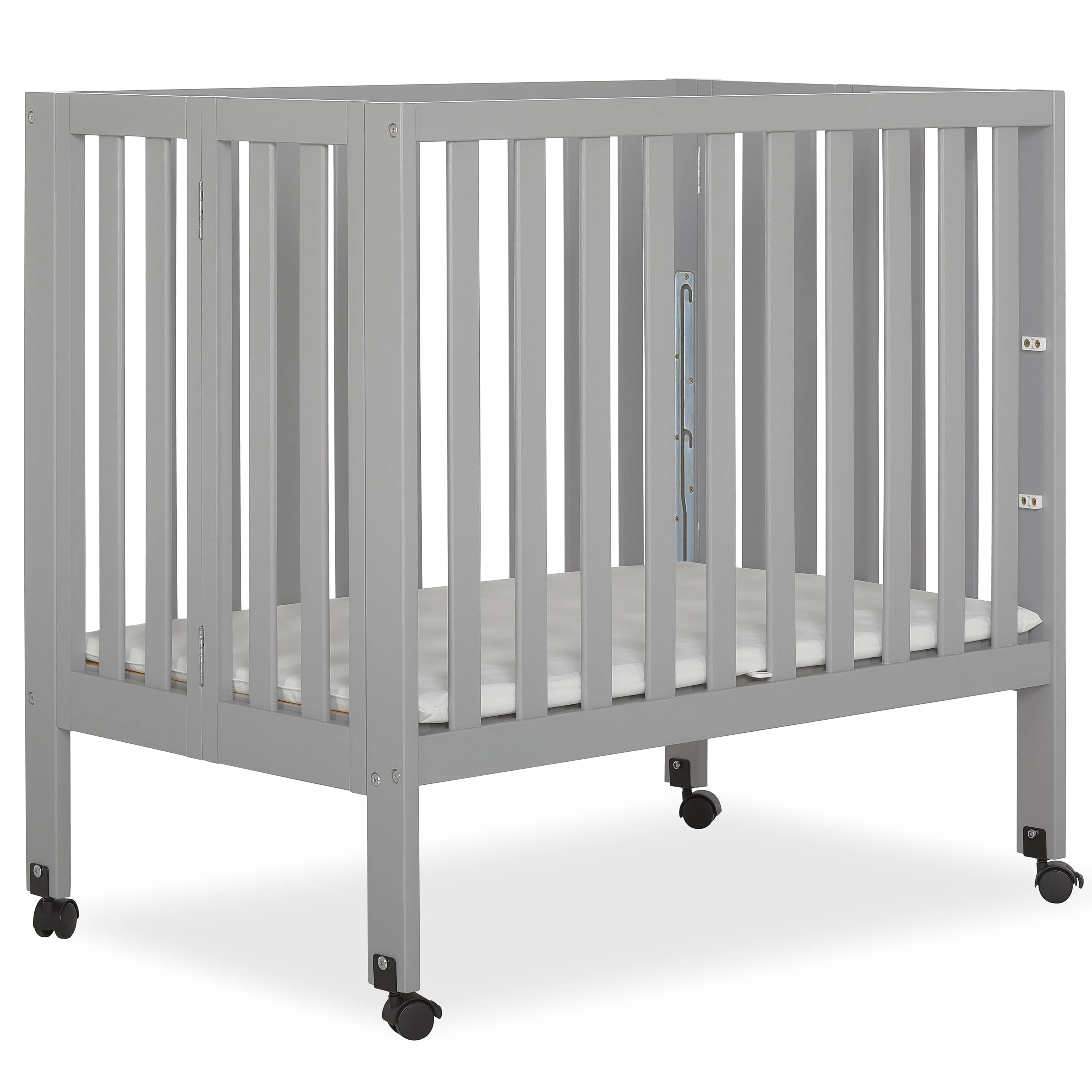 Dream On Me Jett Non-Full Size Folding Crib in Pebble Grey, Patented Folding System