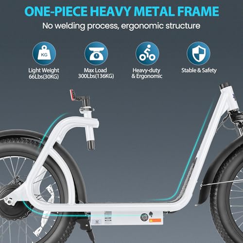 Caroma Peak 800W Foldable Electric Scooter Adults, 20" Fat Tire Electric Bike with 48V Battery, Up to 30Miles & 20MPH, Adult Electric Bicycles for Commuting with Basket&Adjustable Seat