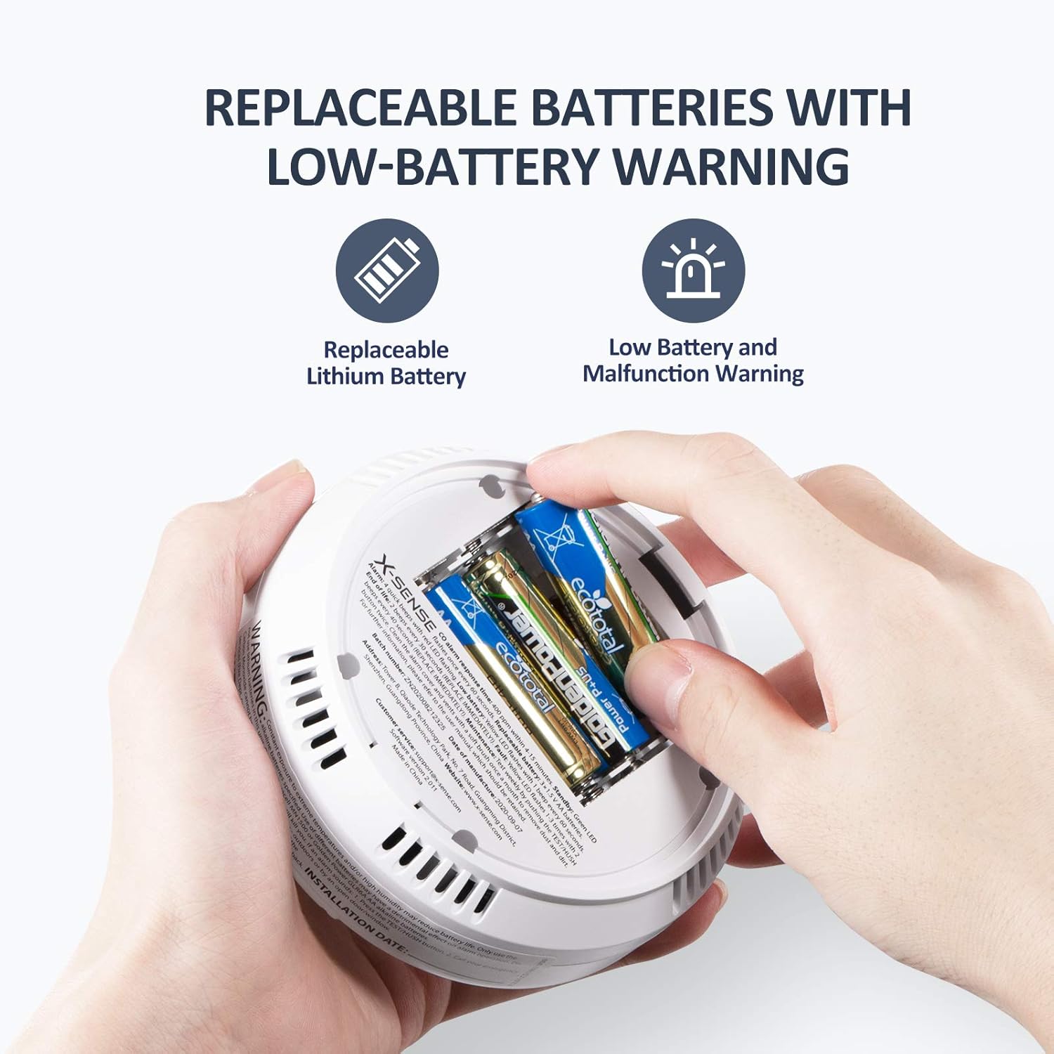 X-Sense Wireless Interconnected Carbon Monoxide Detector, Replaceable Battery-Powered CO Alarm with Digital Display, Auto-Check, CO03D-W, Pack of 2