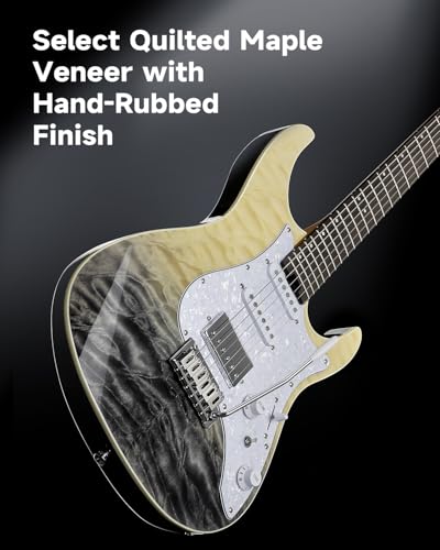 Donner 39 Inch Electric Guitar, DST-550 Color Gradient Poplar Body, Laurel Fretboard & Maple Veneer, 7 Tone Options, Tremolo Bridge, for Intermediate & Pro Players, Bonus Bag – Amethyst white burst