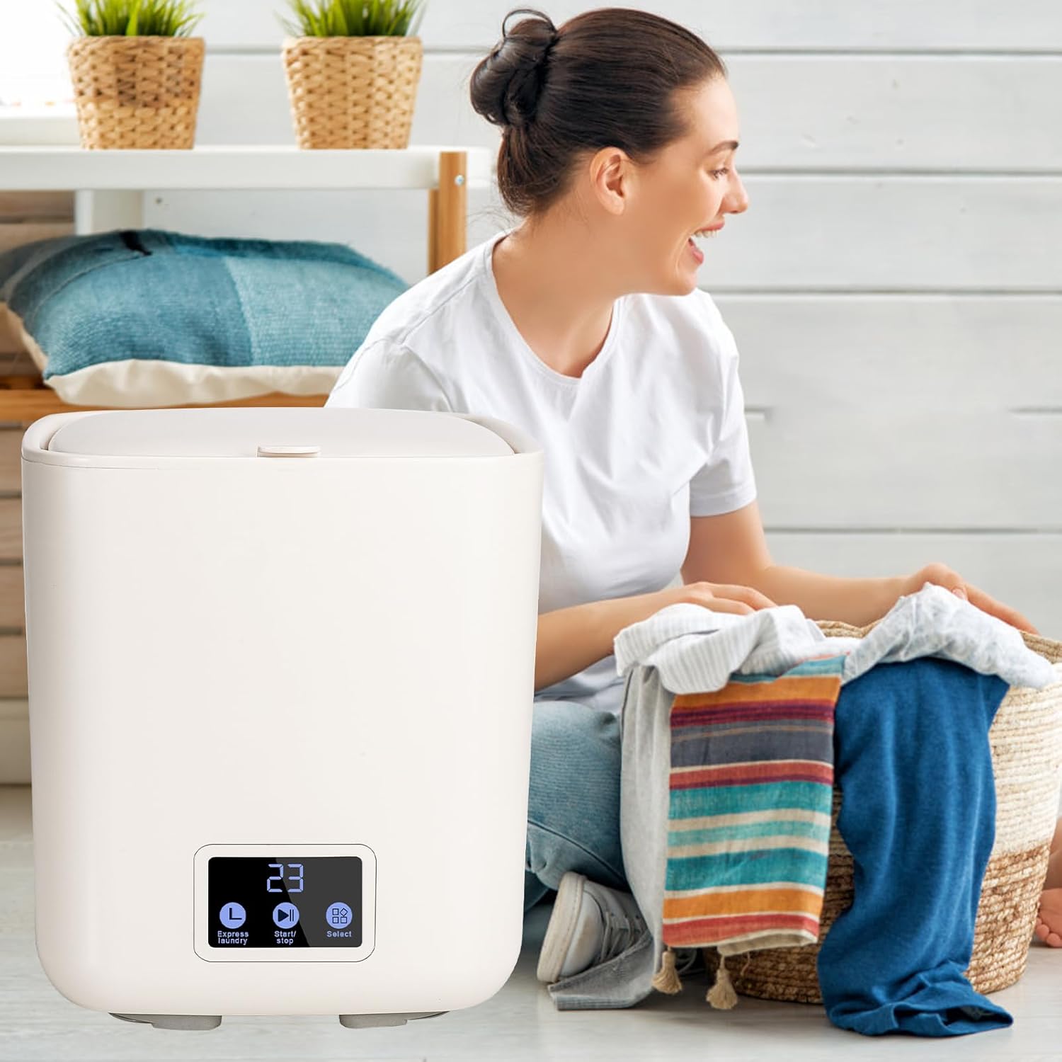 Fully Automatic Small Washing Machine, Mini Washer 7L Capacity with 3 Modes Deep Cleaning for Underwear, Baby Clothes, Small Items, Portable Washing Machine for Apartments, Camping, Travel (Beige)