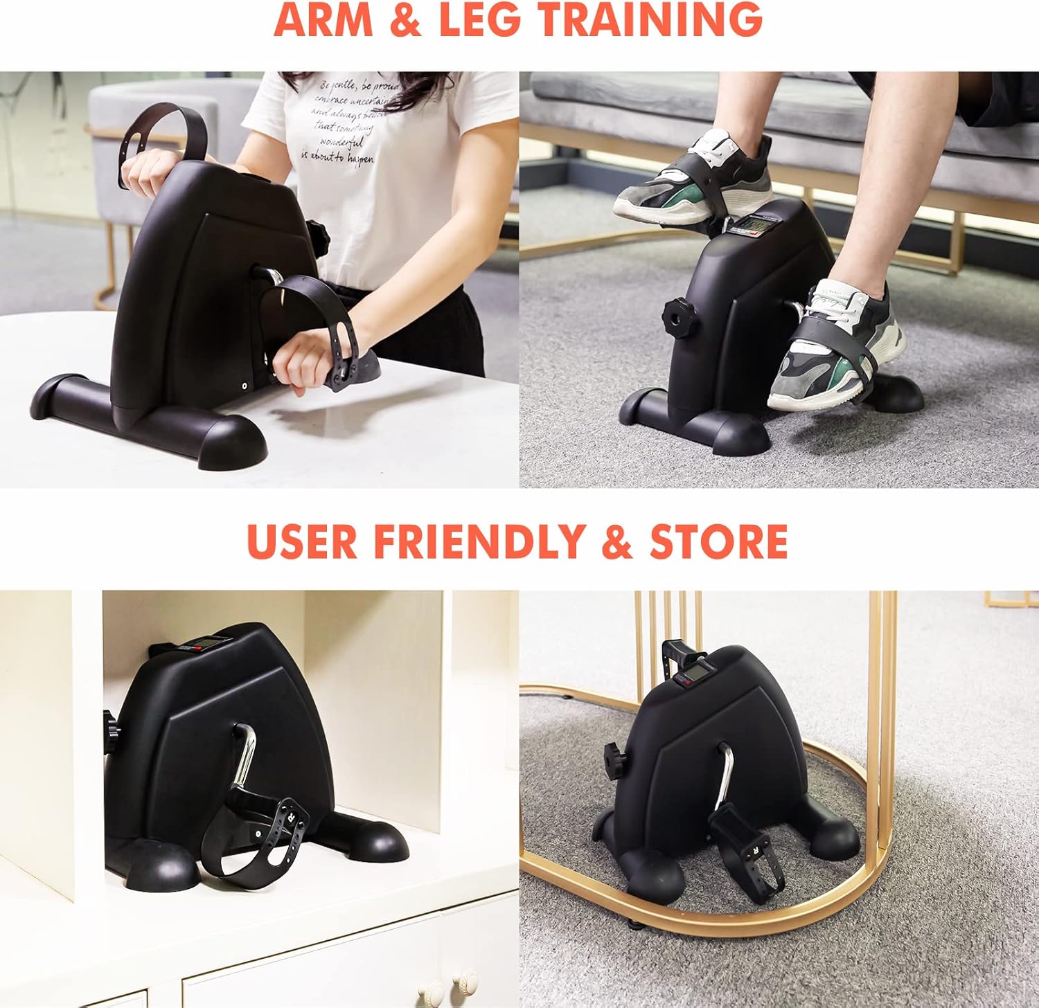 GOREDI Under Desk Bike Pedal Exerciser, Upper & Lower Peddler Exerciser for Seniors with Electronic Display, Foot Pedal Exerciser for Seniors,Arm/Leg Exercise Pack of 2