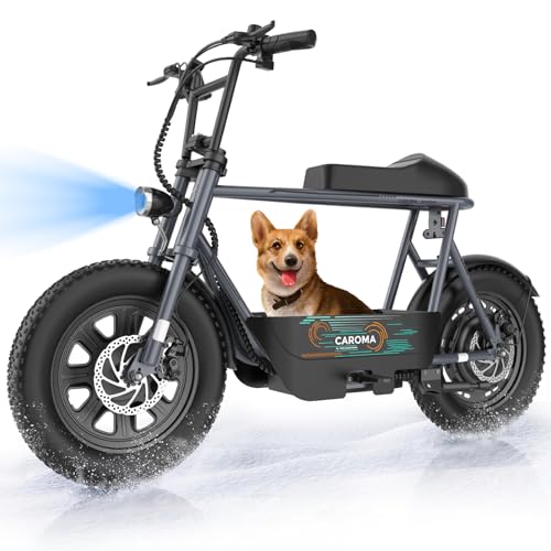 Caroma Peak 800W/1200W Electric Scooter with Seat, 16" All Terrain Fat Tire Electric Dirt Bike, Max 25/30Miles Ranges, Top Speed 20Mph, Electric Motorcycle Bicycle with Basket for Pets & Cargo