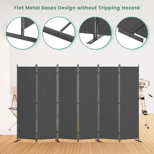 Helios&Hestia 8-Panel 6 ft Tall Indoor Folding Room Divider, Portable Privacy Screen, Freestanding Partition Separator, Temporary Wall Separation for Bedroom, Office, 160" W X 71" H, Dark Grey