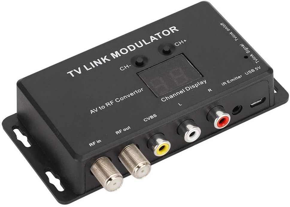 UHF Modulator,TM70 UHF TV Link Modulator AV to RF Converter IR Extender with Channel Display,Modulator Modulator AV to RF Converter IR Extender,Supporting PAL/NTSC with USB Charge Cable