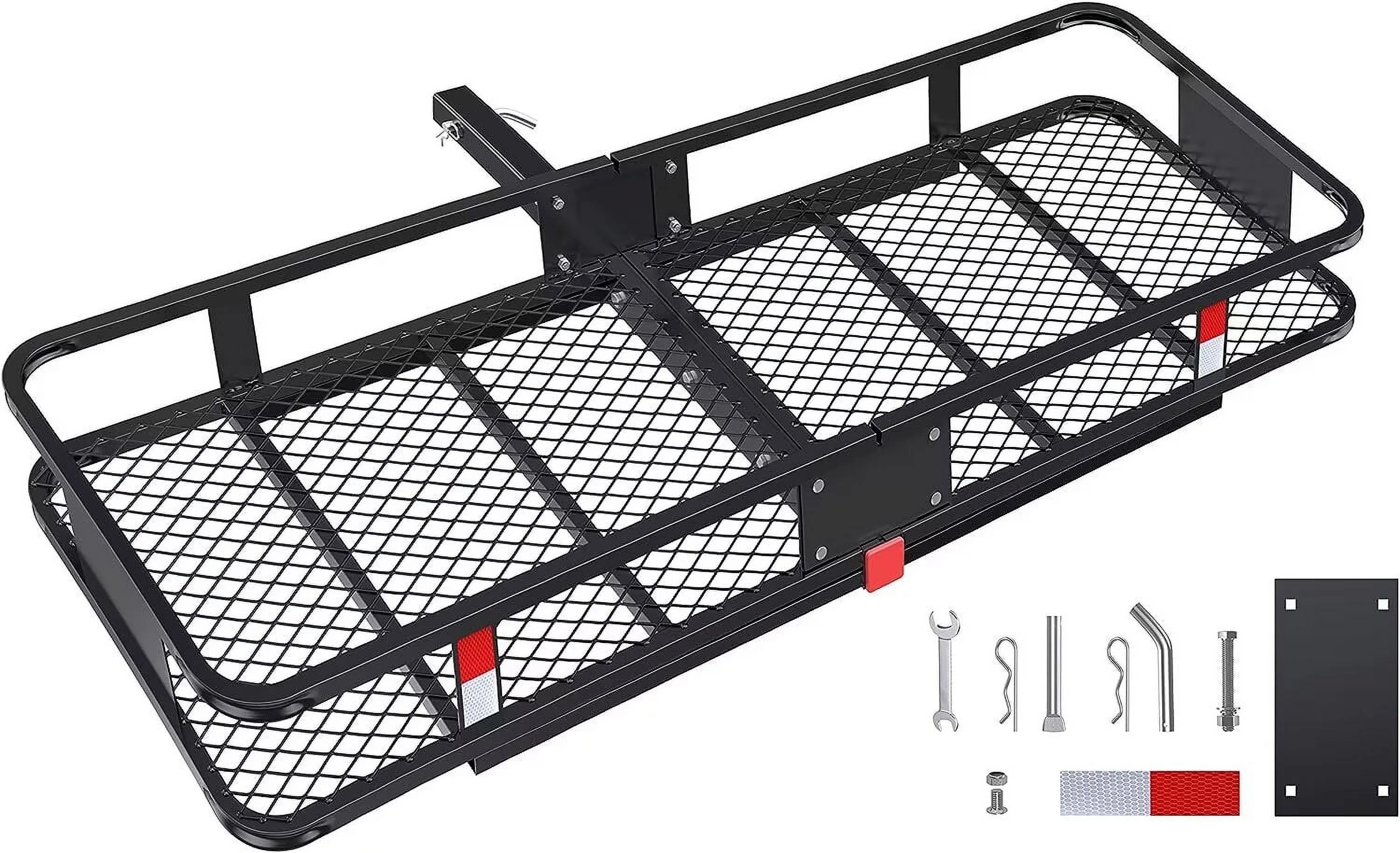 CAMOCOL 60" x 20" x 6" Trailer Hitch Rack Cargo Carrier Folding Hitch Mount Vehicle Cargo Basket 500lb Capacity - Curated Treasures Market