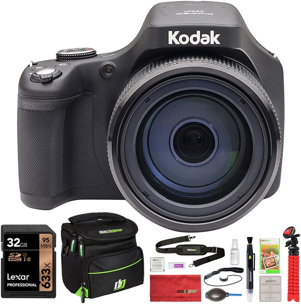 Kodak PIXPRO Astro Zoom AZ901-BK 20MP Digital Camera, 90X Optical Zoom, 3 LCD Black Bundle with Lexar Professional 633x 32GB SDHC Memory Card and Deco Gear Camera Bag (Small) with Accessory Kit