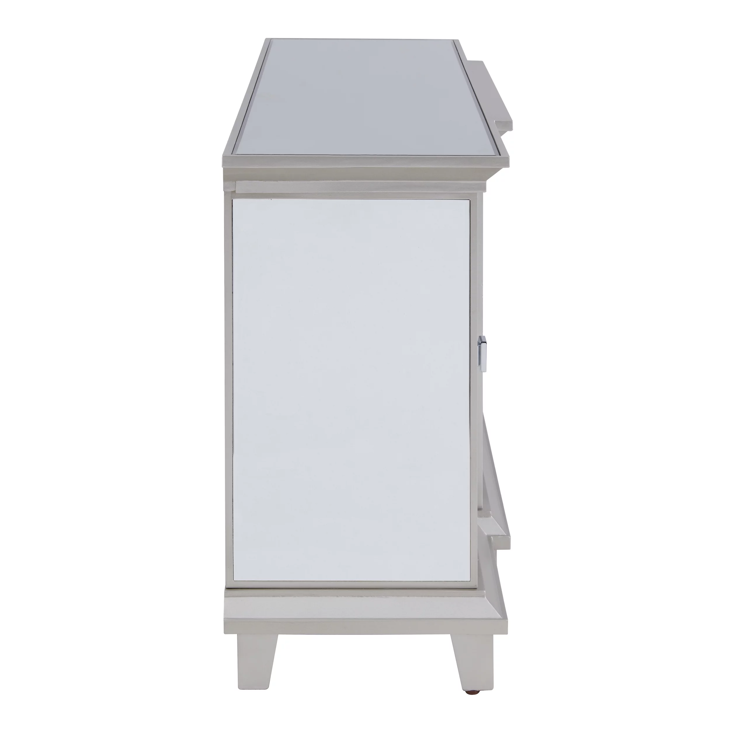 SEI Paddington Glam style Mirrored Media Console w/ Storage in Mirror and silver finish