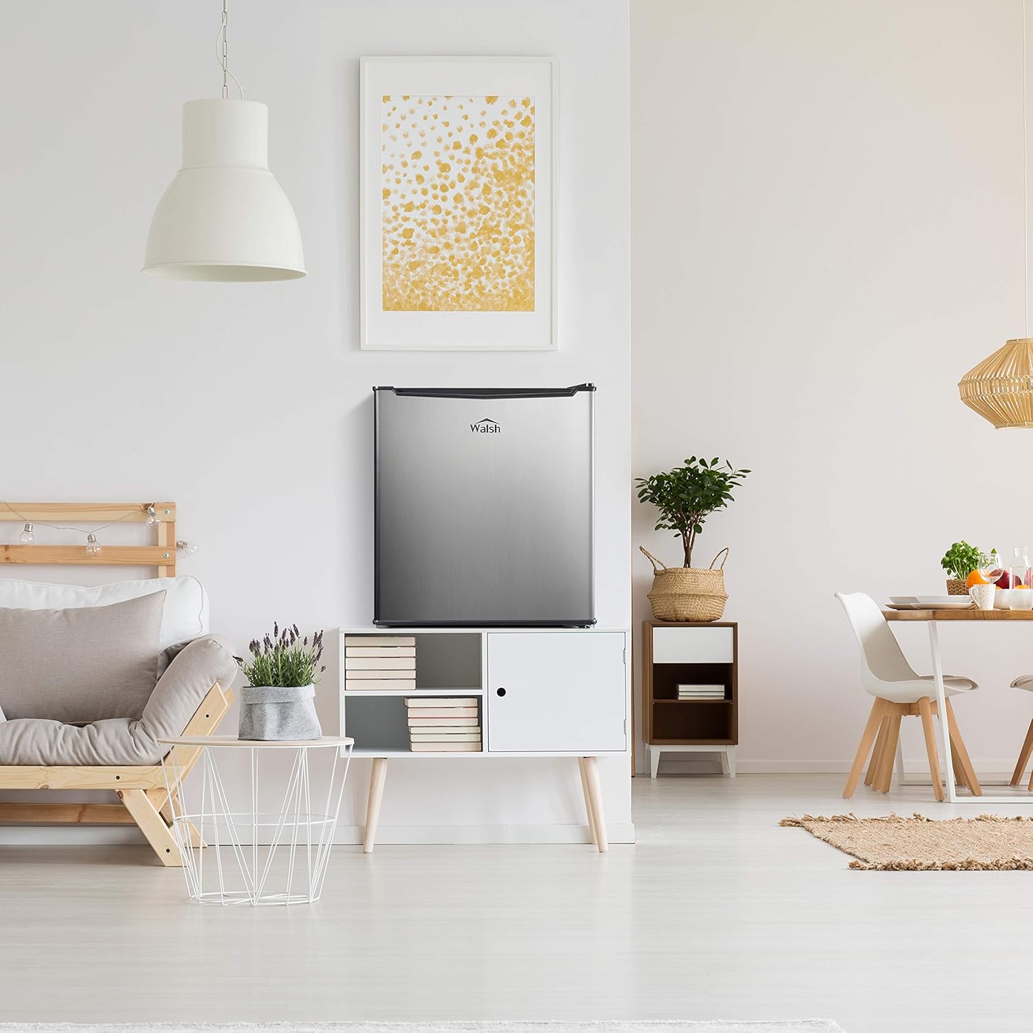 Walsh WSR17S5 Compact Refrigerator, 1.7 Cu.Ft Single Door Fridge, Adjustable Mechanical Thermostat with Chiller, Reversible Doors, Stainless Steel Look