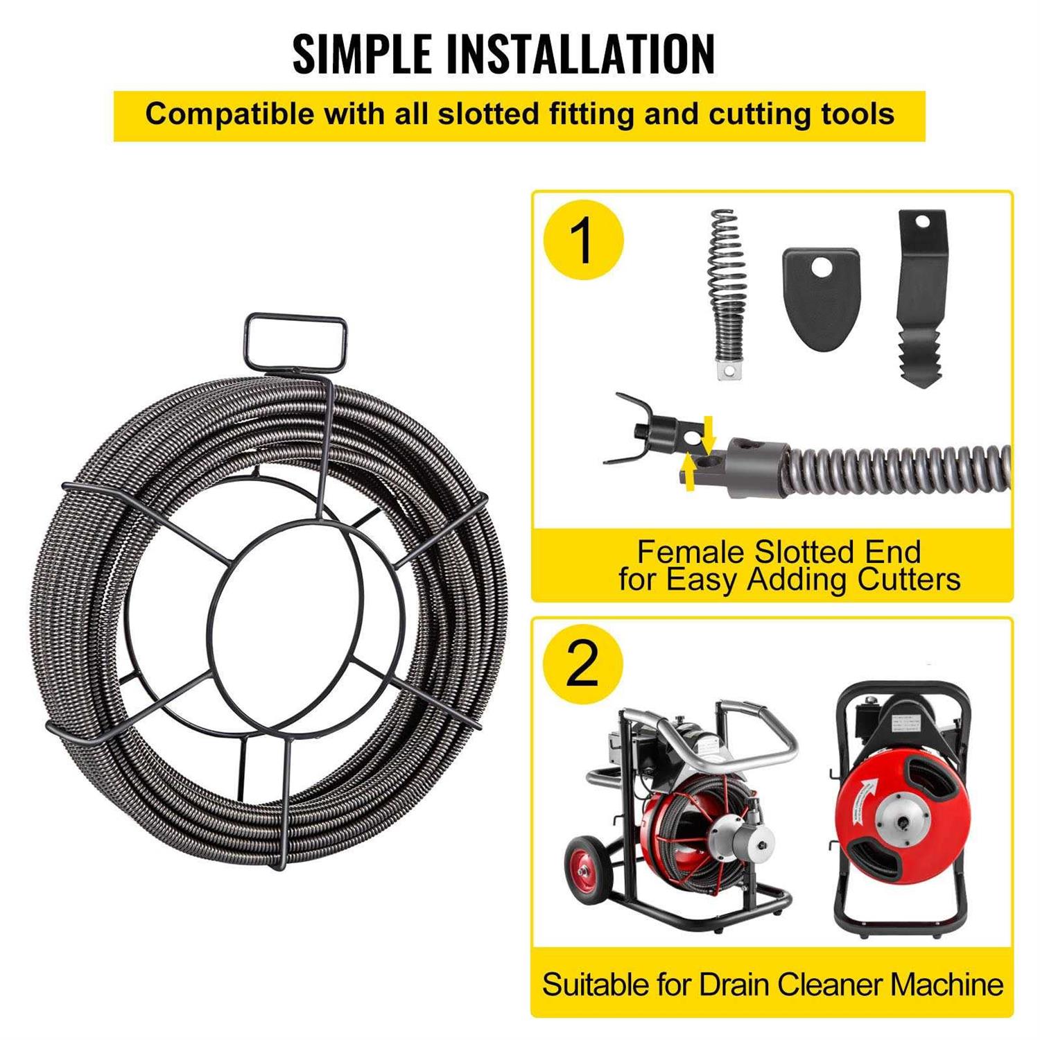 VEVOR Drain Cleaning Cable Solid Core Cable Sewer Cable Drain Auger Cable Cleaner Snake Clog Pipe Drain - Shop Hardware Tools Online Store