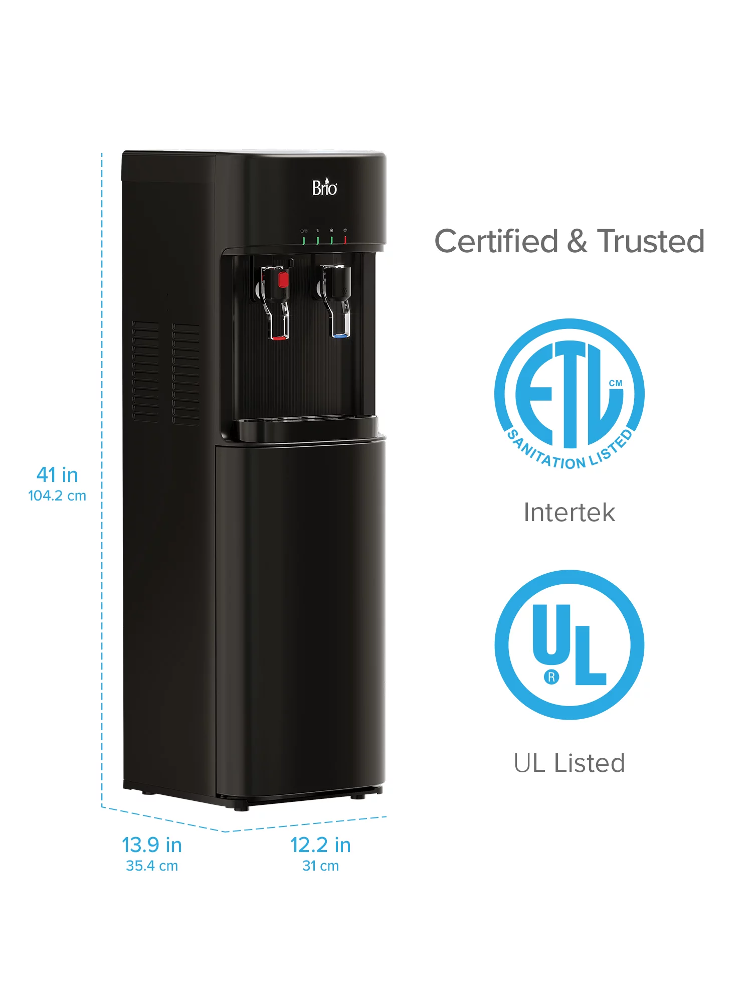 Brio Bottleless Water Dispenser 4-Stage Filtration, Self-Cleaning, Hot & Cold,  Height 41"