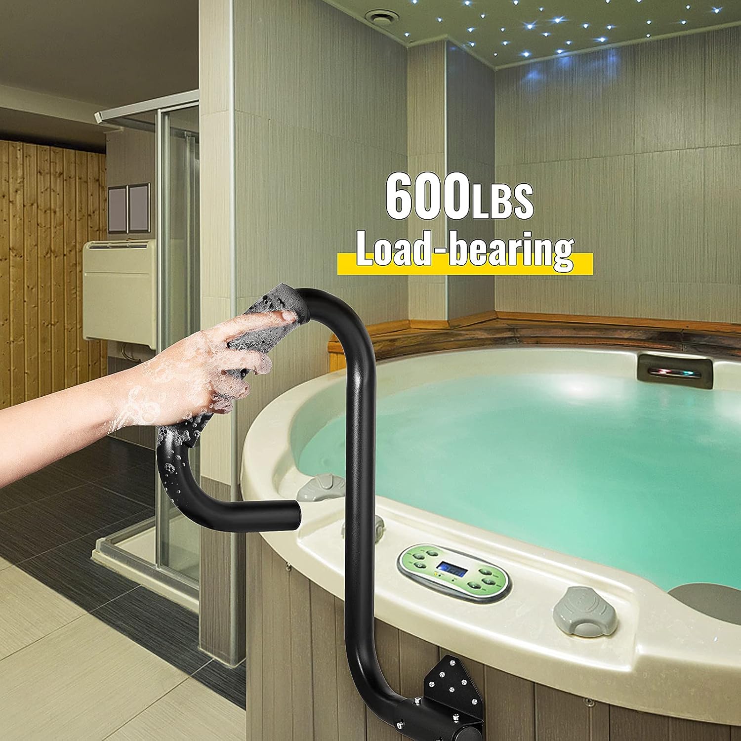 VEVOR Hot Tub Handrail 600LBS Capacity Spa Safety Rail Stationary Heavy Iron Under Mount Handrail Hot Rail with Sponge Rubber Grip Matte Design Hot Rail Tube for Access Spa Pack of 2