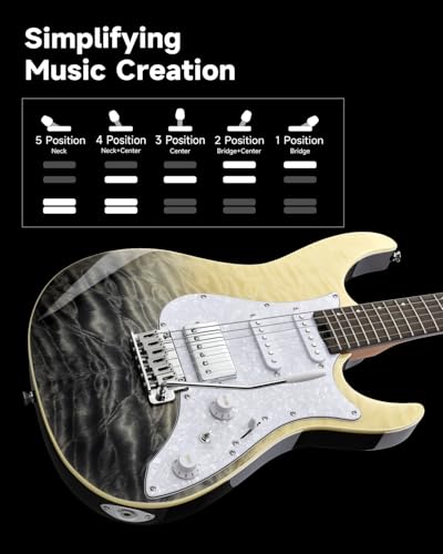 Donner 39 Inch Electric Guitar, DST-550 Color Gradient Poplar Body, Laurel Fretboard & Maple Veneer, 7 Tone Options, Tremolo Bridge, for Intermediate & Pro Players, Bonus Bag – Amethyst white burst