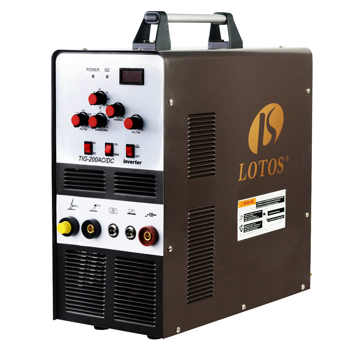 LOTOS TIG200ACDCP 200A AC/DC Pulse Aluminum TIG/Stick ARC Welder with Digital Control, IGBT Square Wave Inverter, 110/220V Dual Voltage, 10 Settings Savings, 0.5~200HZ Pulse Frequency, Brown
