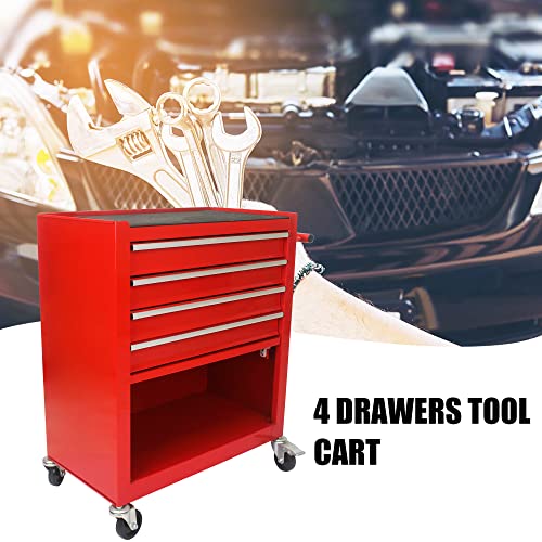 Rolling Tool Cart with 4 Drawer Tool Box,Tool Chest with Wheels,Tool Storage Organizer Cabinets for Garage, Warehouse, Repair Shop,230 LBS Capacity,24.4"D x 13"W x 26"H (Black)