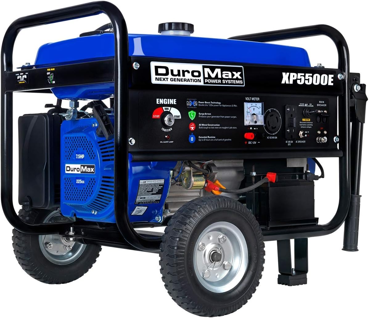 DuroMax XP5500EH Electric Start-Camping & RV Ready, 50 State Approved Dual Fuel Portable Generator-5500 Watt Gas or Propane Powered, Blue/Black