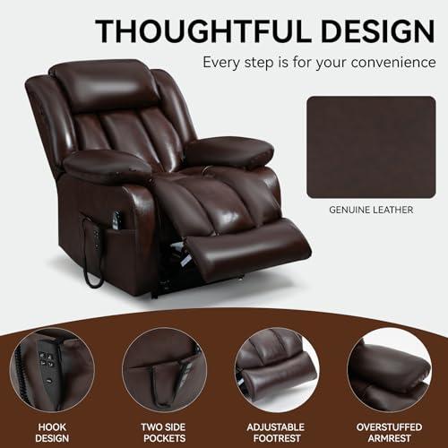 Lay Flat Lift Recliner Chair - Dual Motor Leather Electric Power Lift Chair with Massage & Lumbar Heating for Elderly People, Home Theater Single Seating Sofa Chair (Leather, Black)