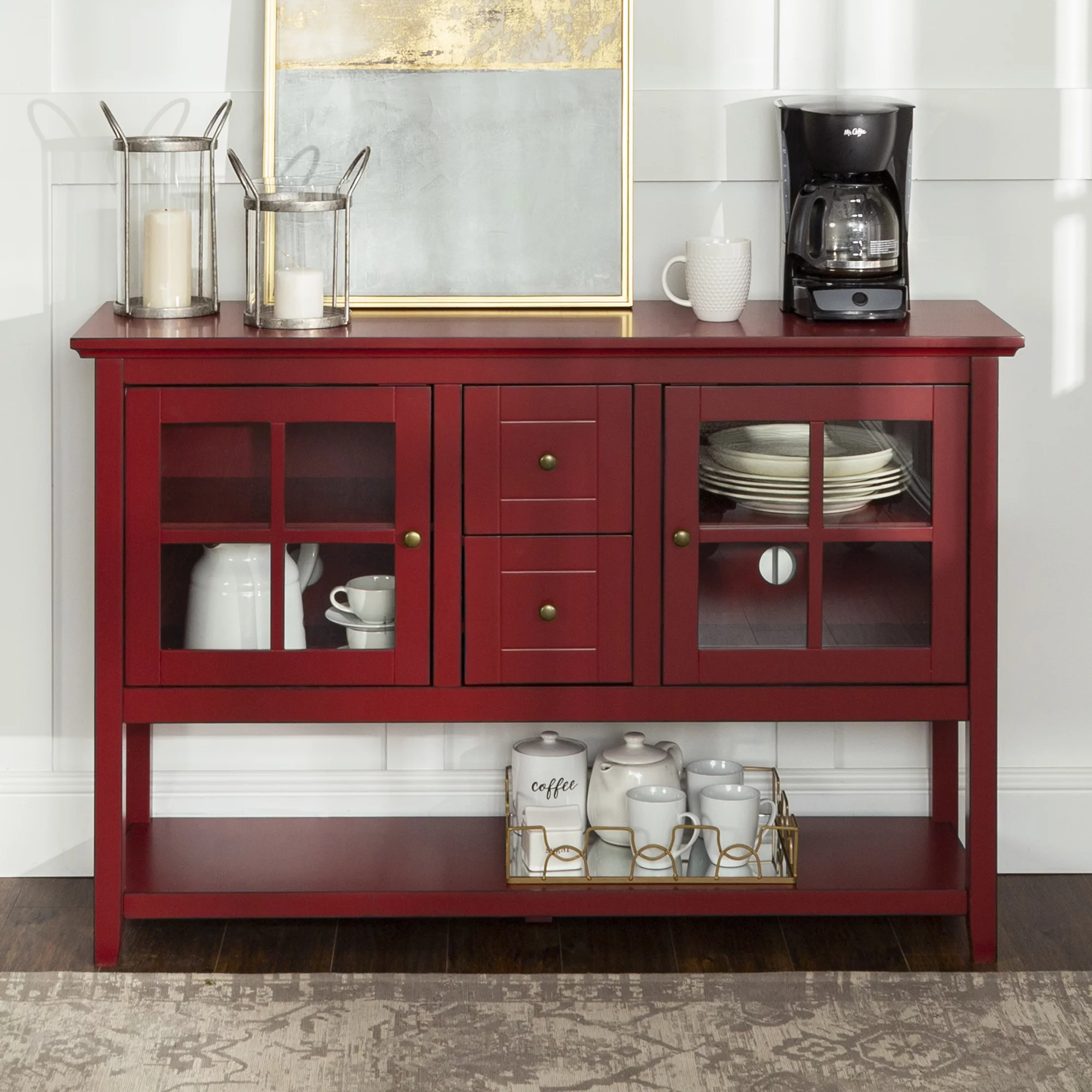 52" Wood Console Table TV Stand - Antique Red