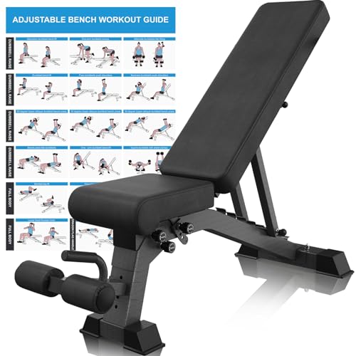 Foldable Weight Bench - Adjustable Bench for Full Body Workout, Fully Upright Backrest Design, Multi-Purpose Incline Decline Bench - 2025 Version Black