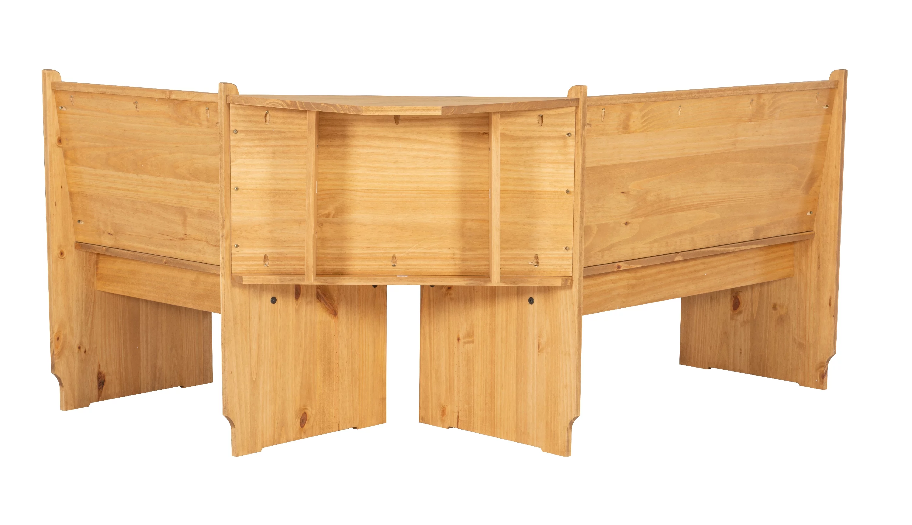 Linon Wickford Corner Dining Breakfast Nook Set with Storage, Table, and Bench, Seats 5-6, Natural Finish