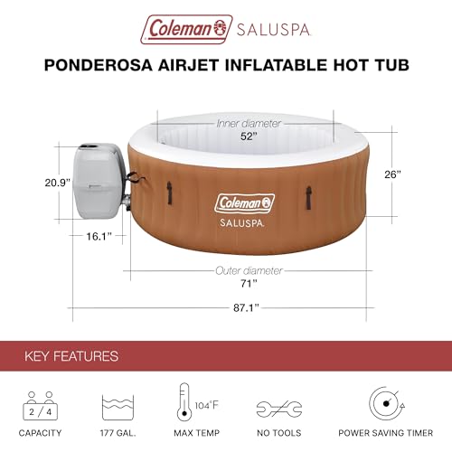 Coleman SaluSpa Miami AirJet 2 to 4 Person Round Inflatable Hot Tub Portable Outdoor Spa with 120 Soothing AirJets and Insulated Cover, Black