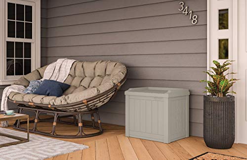 Suncast Horizontal Shed, Compact Outdoor Storage System, 34 Cu. Ft. Capacity, Sand & Slate - Lockable Multi-Wall Resin Organizer for Garbage Cans, Garden Tools, Bins, Bikes and Yard Equipment