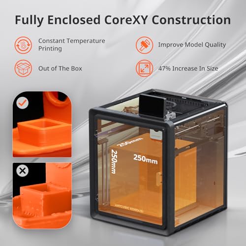Anycubic Kobra S1 Combo 3D Printer, Multi-Color 3D Printer High Speed Max 600mm/s High Precision, Core XY Stable Structure Ultra-Quiet Printing Anycubic App One-Click Printing 250 * 250 * 250mm