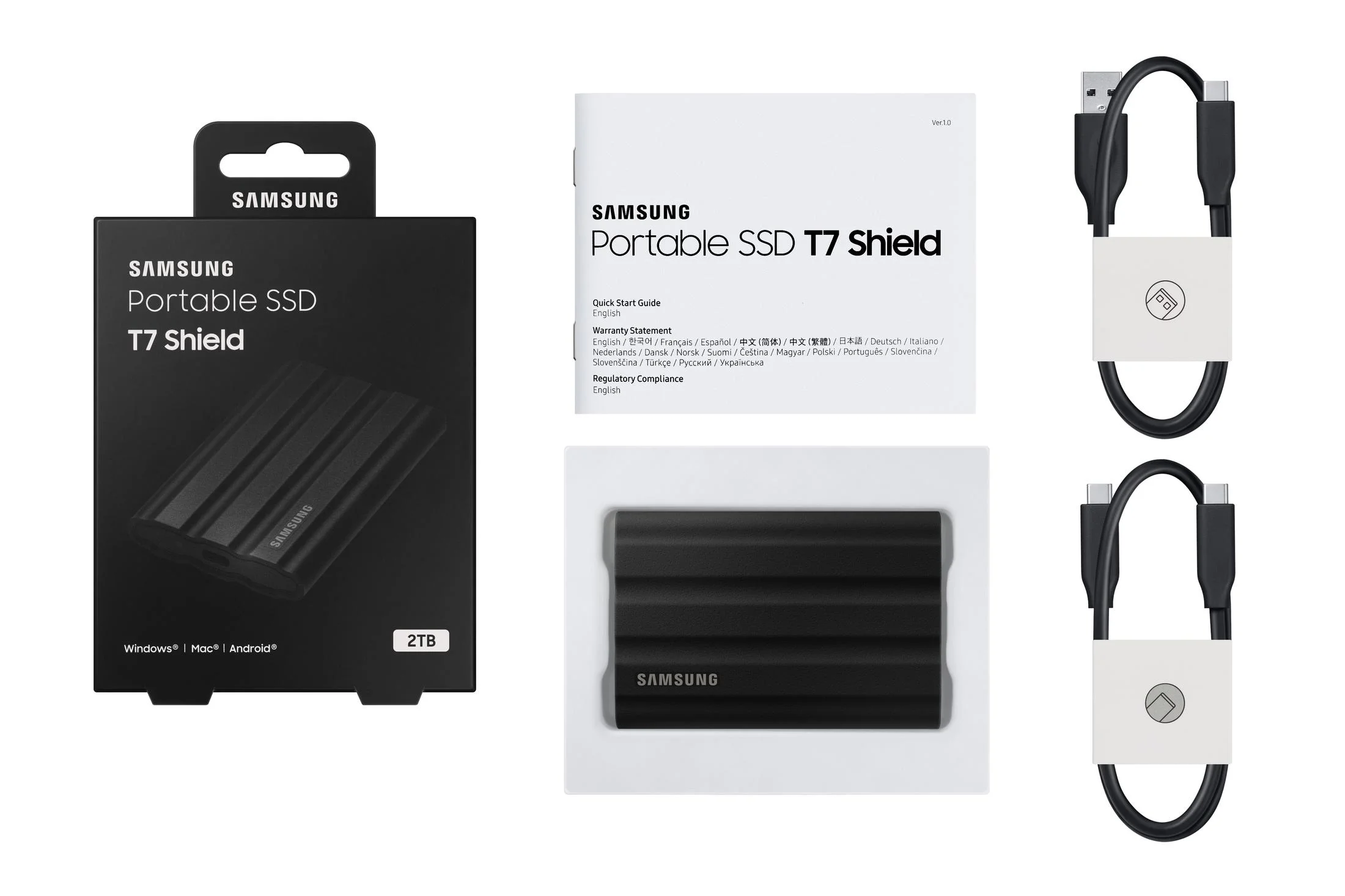 SAMSUNG T7 Shield MU-PE2T0S - 2TB Portable Encrypted SSD - USB 3.2 Gen 2 - USB-C connector - 256-bit AES - Black