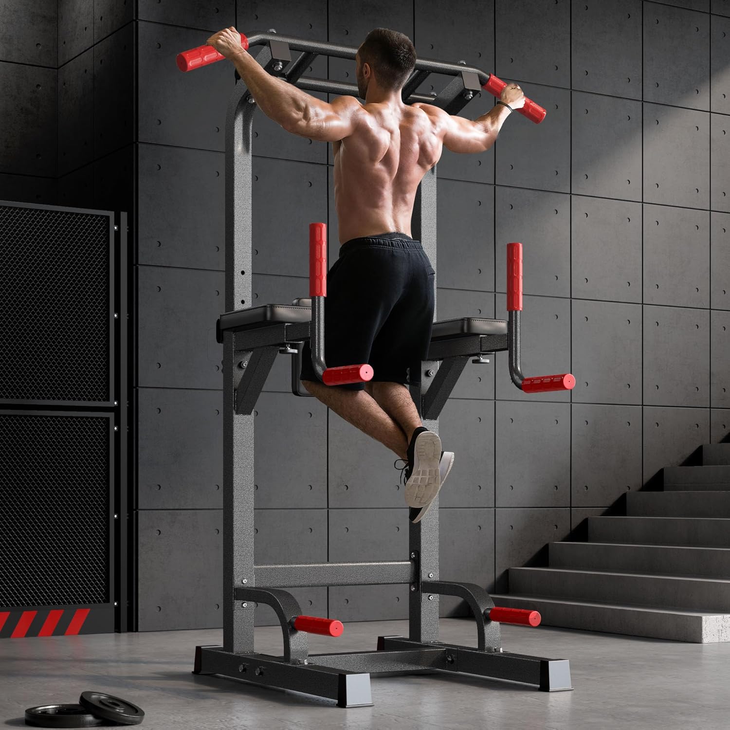 SogesPower Power Tower Pull Up Dip Stand Multi-Function Adjustable Height Workout Equipment Dip Station Fitness Strength Training for Home Gym 330LBS