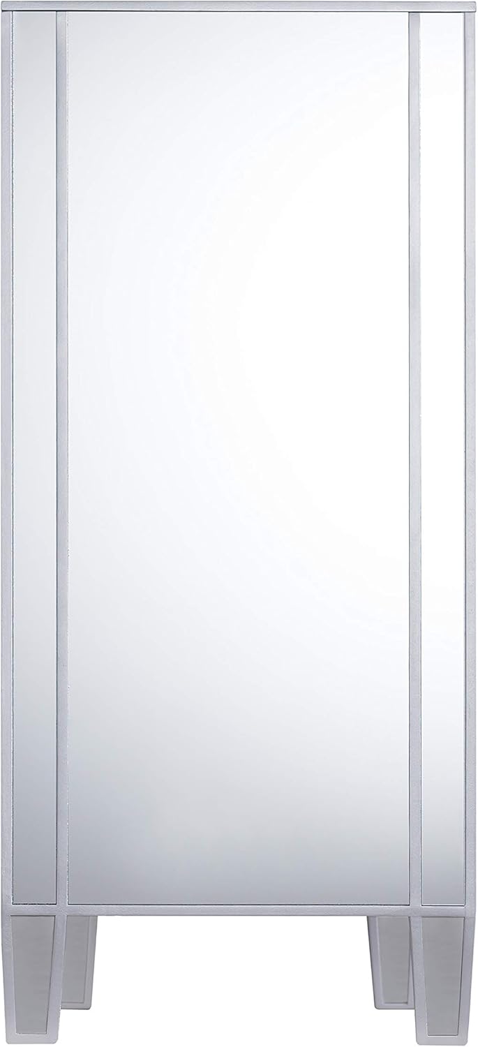 SEI Furniture Mirage Mirrored 3 Drawers, Faux Crystal Knobs, and Matte Silver Trim Cabinet