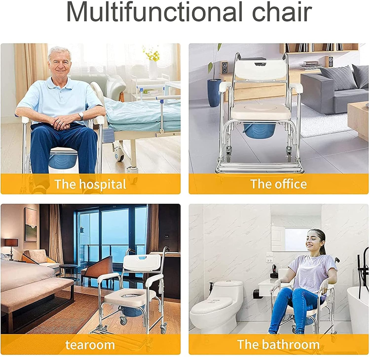 Commode Wheelchair - Shower Chair with Removable Pot Mobile Toilet Folding Pedal Mobile Bedside Commodes Comfortable Waterproof for Elderly Disabled 330 Lbs Weight Capacity