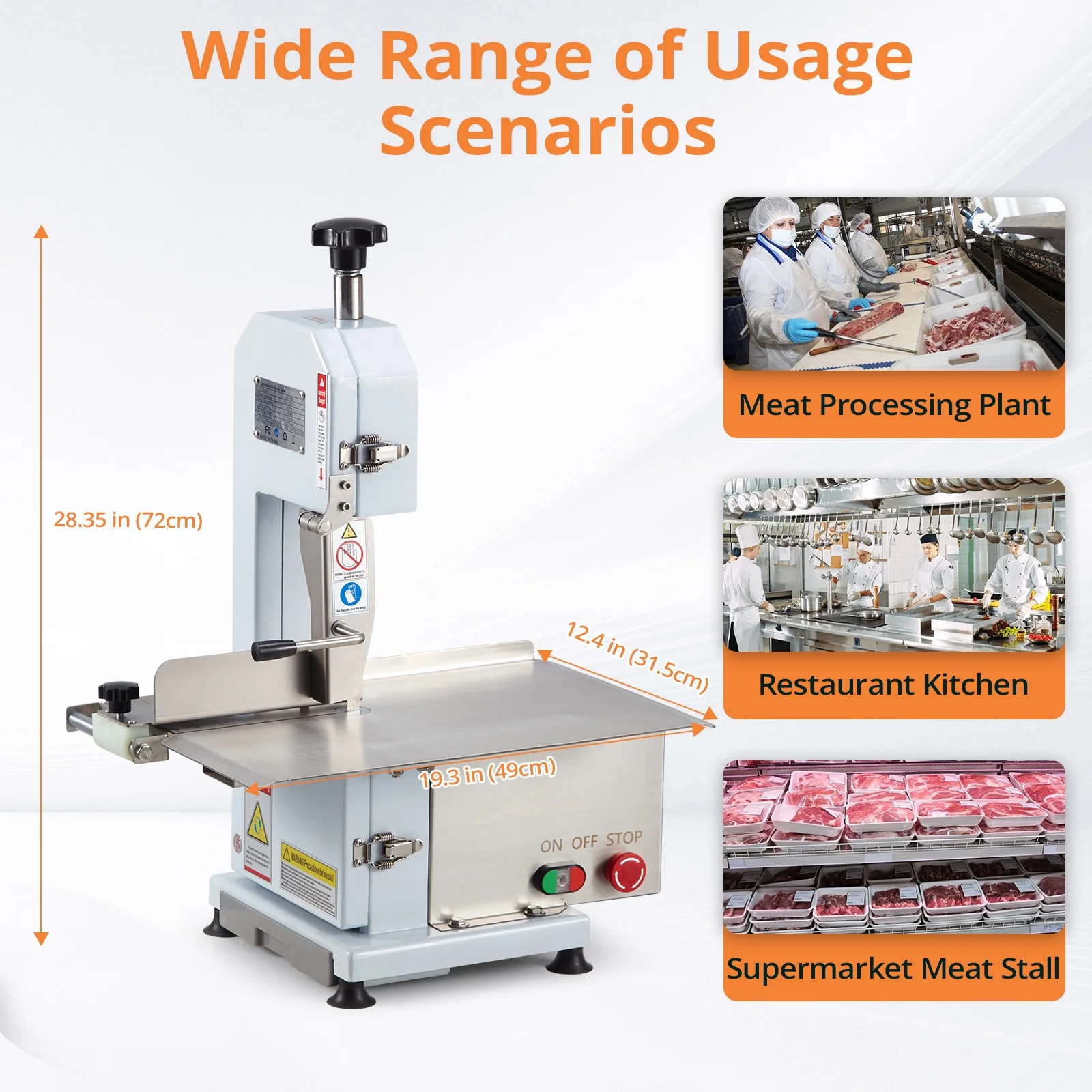 Homhougo—750W Electric Bone Saw Meat Cutting Machine,Commercial Bone Cutting Machine,Stainless Steel Blade Bone Cutting Machine,Butcher Band Saw Table Thickness 0-8.3 Inches Fish, Pig, Beef