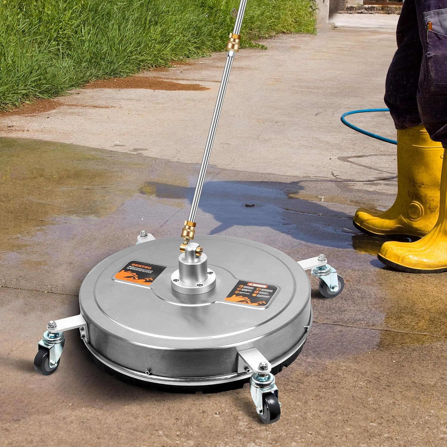BEETRO 20 Inch Stainless Steel Pressure Washer Surface Cleaner, 4000 PSI Surface Cleaner with 2 Extension Wands, Power Washer Attachment Surface Cleaning Tools for Driveway,Sidewalk,Deck, Patio