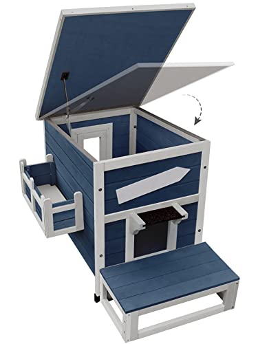 Rockever Outdoor Cat House, Large Outdoor Houses for Feral Cats Wooden Outside Cat Shelter Weatherproof with Escape Door