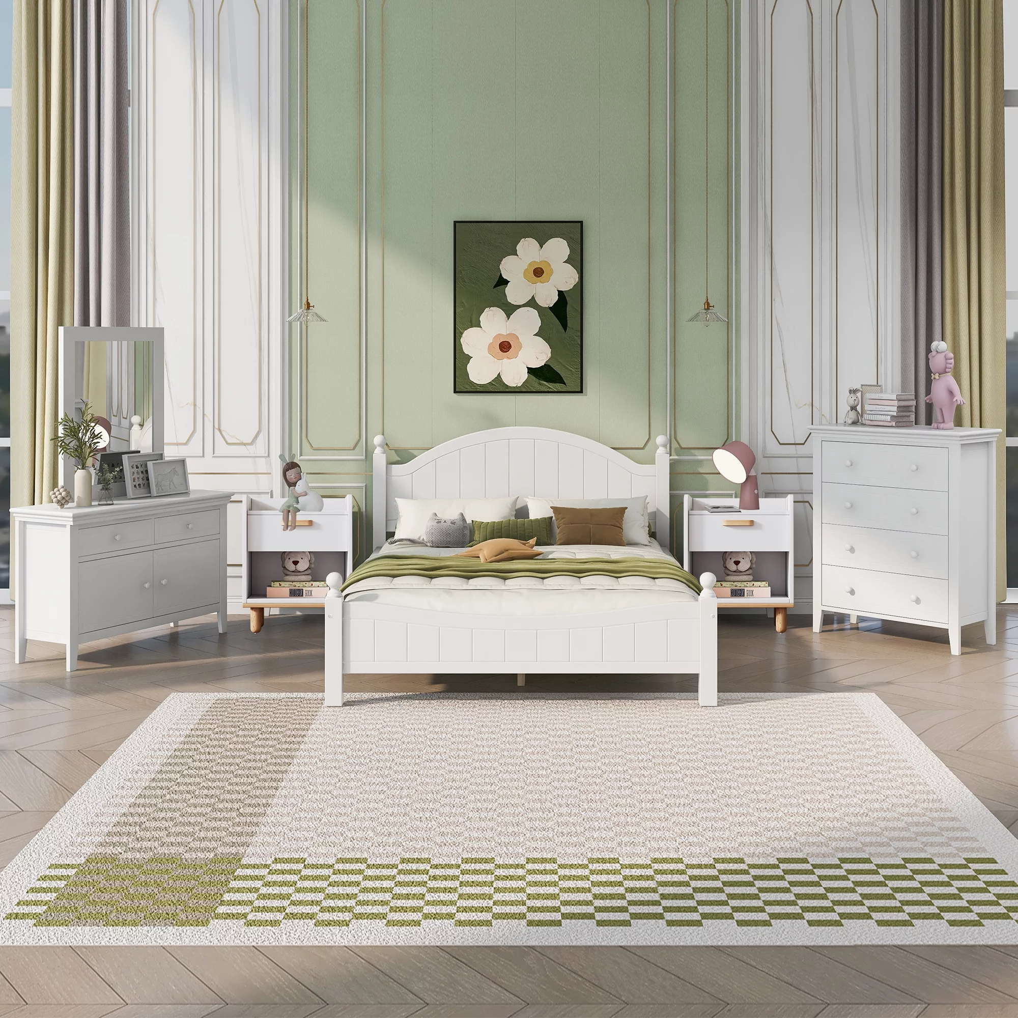 Paproos Queen Size Bed Frame, Solid Wood Platform Bed with Headboard and Footboard, No Box Spring Needed, White