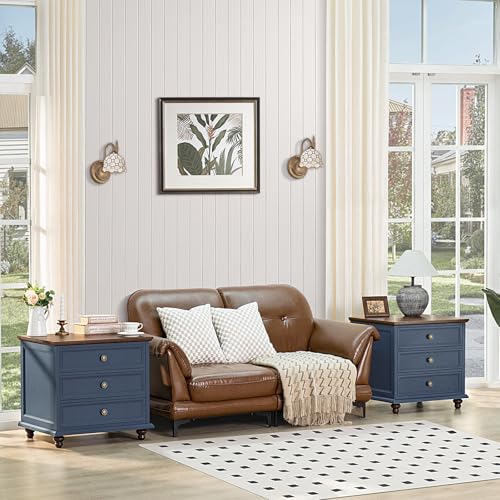 Farmhouse Coffee Table Set of 3, Furniture Set with Charging Station, Coffee Table with Hidden Storage Organizer and Nightsand 3-piece set, Country Center Table Set for Living Room,Office, Home