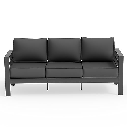 UDPATIO 8 Piece Aluminum Patio Furniture Set, Oversized Modern Outdoor Furniture Set with Olefin Fabric Cushion for Patio Deck Backyard, Dark Grey(with Waterproof Covers)