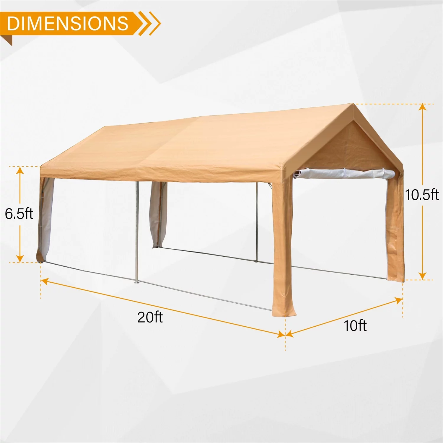 MF Studio 10' X 20’Carport Heavy Duty Car Canopy Galvanized Car Boat Shelter with Removable Sidewalls and Doors Beige