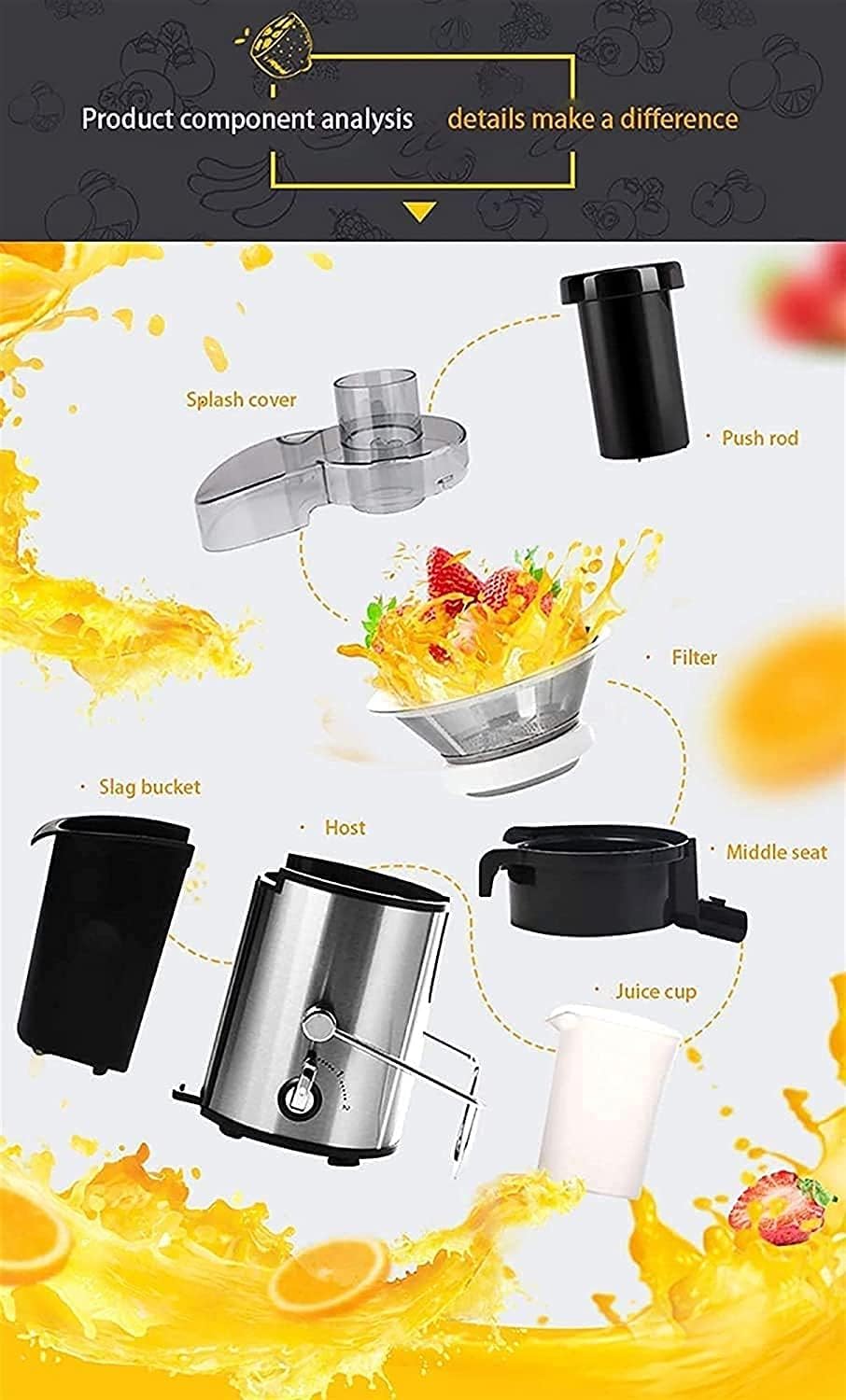 Juicer Juicer Machine Wide 3” Feed Chute Juice Extractor Easy to Clean, Fruit Juicer with Pulse Function and Multi Speed control, Anti-drip, Stainless Steel BPA-Free