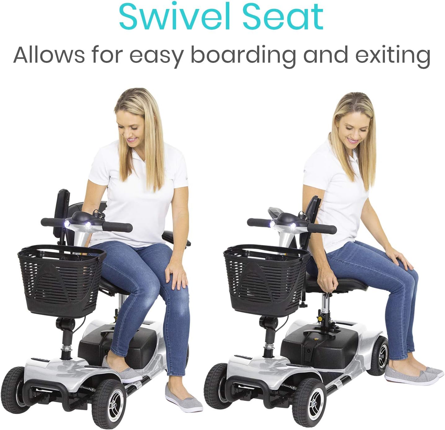Vive 4 Wheel Mobility Scooter - Electric Powered Wheelchair Device - Compact Heavy Duty Mobile for Travel, Adults, Elderly - Long Range Power Extended Battery with Charger and Basket Included