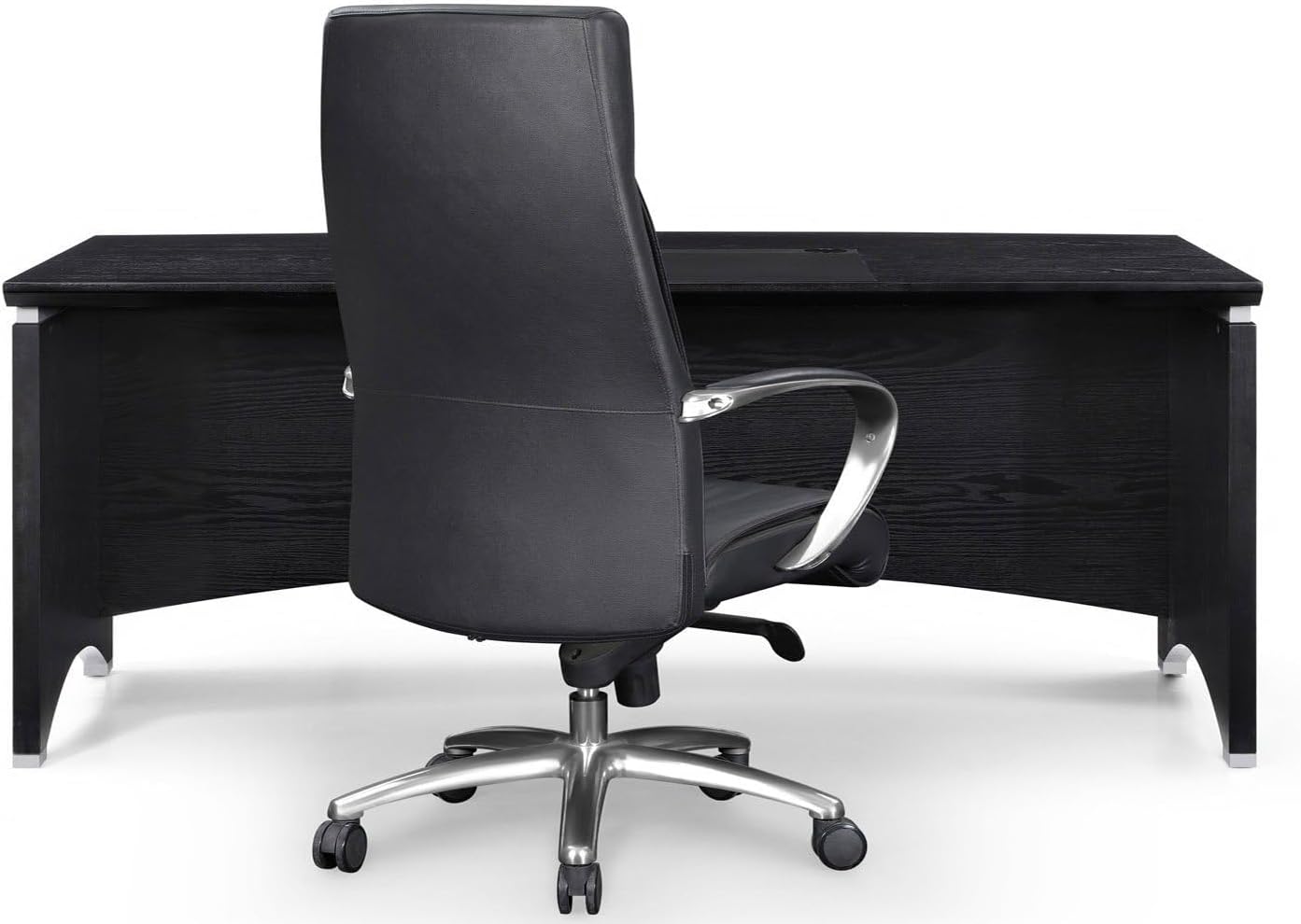 ZURI Modern 71" Washington Black Oak Wood Desk with Leather Writing Pad