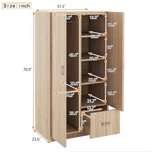 3 Door Wardrobe with Mirror, Armoire with Hanging Rod and 3 Fixed Shelves,Storage Cabinet Closet armoires and wardrobes (3 Door Wardrobe with Mirror+White)