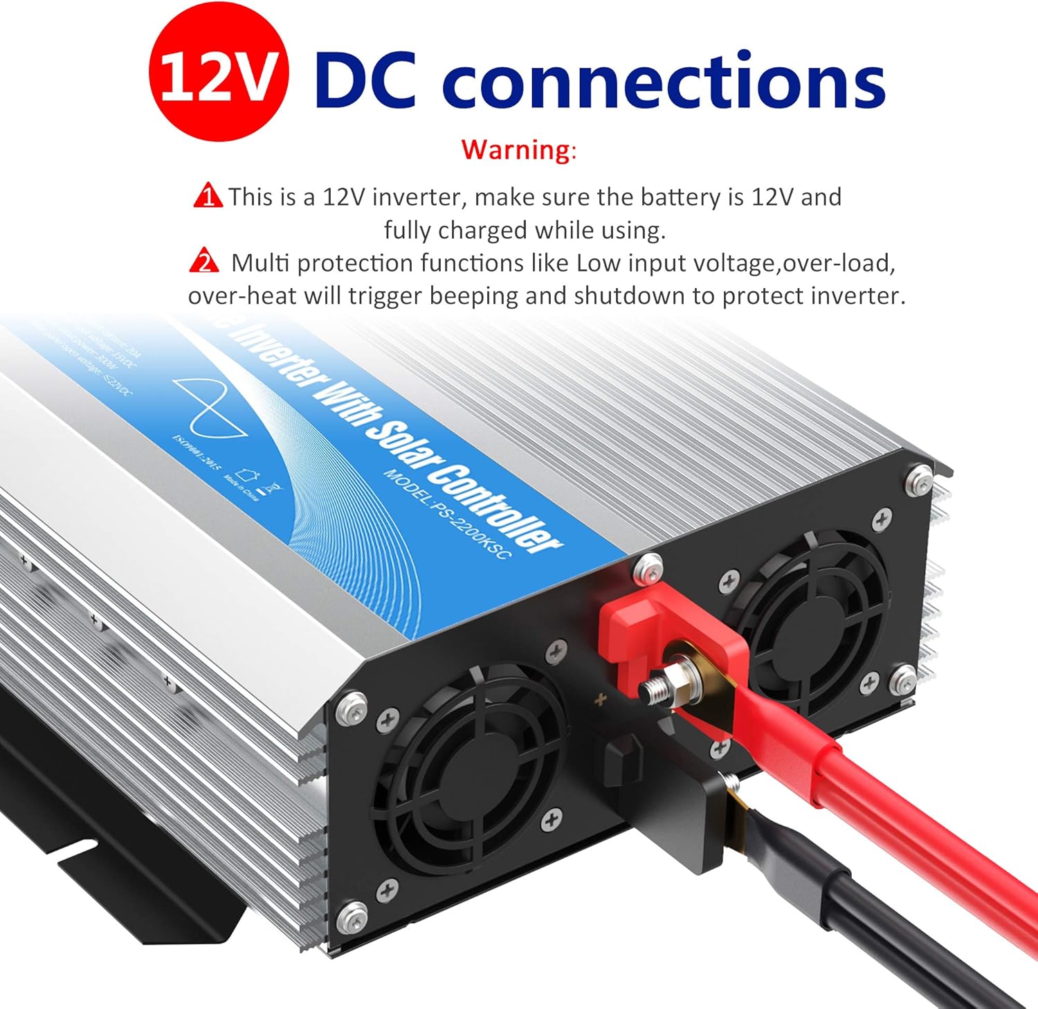 GIANDEL 2200W Pure Sine Wave Power Inverter 12V DC to 110V 120V AC with 20A Solar Charge Control and Remote Control&LED Display and Dual AC Outlets &1x2.4A USB Port for RV Truck Car Solar System