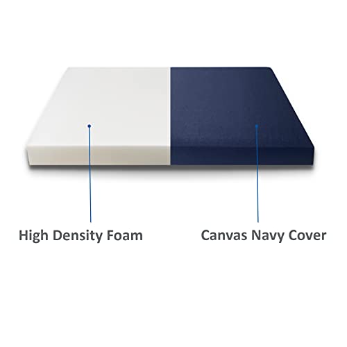 FoamRush 4-Inch Twin (38" x 75") High Density Foam RV Mattress Replacement with Canvas Navy Cover, Medium Firm, Made in USA, Camper Trailer, Removable Water-Resistant Outdoor/Indoor Cover with Zipper