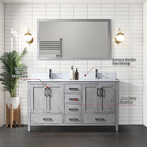 Big Sur 60 in. W x 22 in. D Dark Grey Double Bath Vanity and Carrara Marble Top