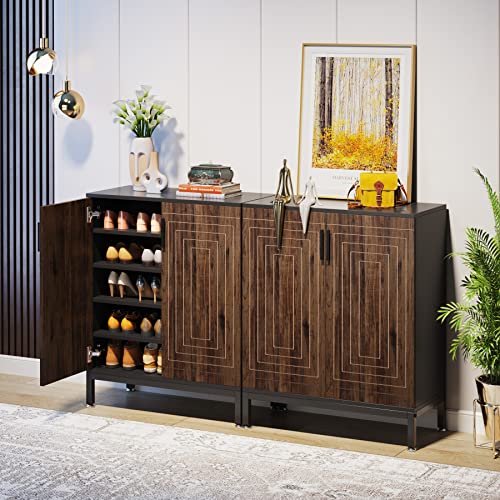 Shoe Cabinet with Doors, 20 Pairs Entryway Shoe Storage Cabinet Modern Storage Organizer for Closet, Living Room, Bedroom (Brown/Black)