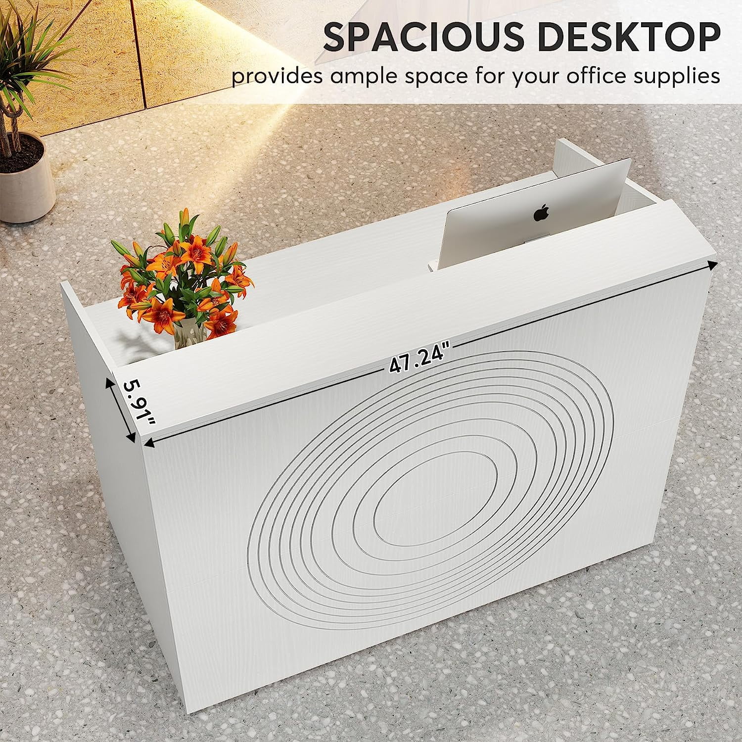 47 inch Reception Desk with Counter, Modern Front Desk, Retail Counter for Checkout, Lobby, Salon, White